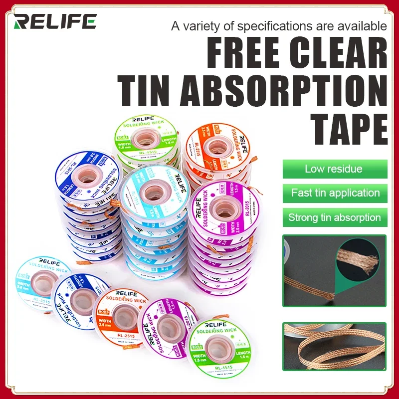 10pcs RELIFE 1.5/2.0/2.5/3.0/3.5mm Desoldering WireWick Suction Tin Wick Solder Braid Wire Tin for Soldering Tool  Desoldering