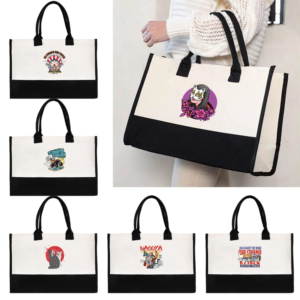 

Jute Shopping Bag Waterproof Linen Large Capacity Tote Bag Jute Bag for Women Shopper Handbag Printing Mask Series