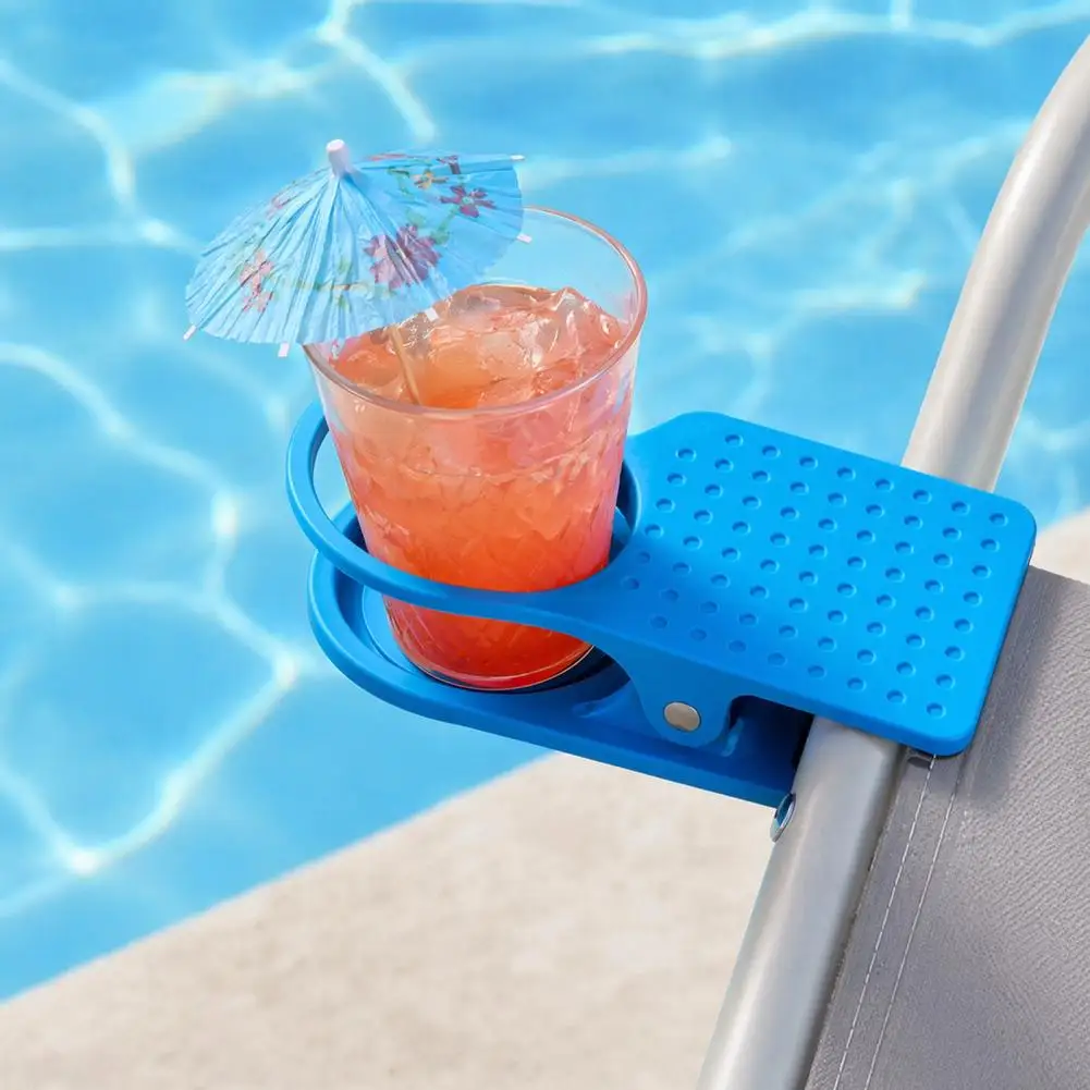 Drink Holder with Quick Installation Clip-On Cup Rack Desktop Storage Holder for Beach Chair Armrest Outdoor Pool Party