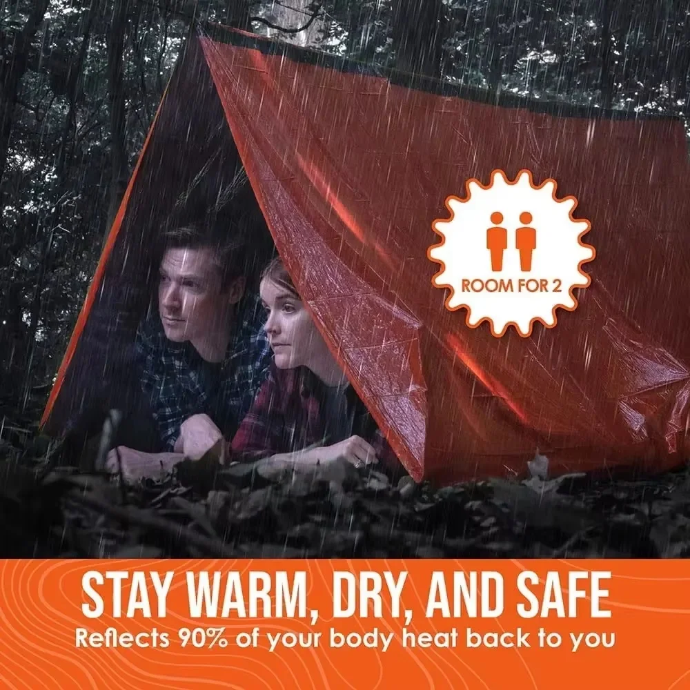 

2 Person Emergency Shelter Bivy Survival Tent Kit Mylar Tube Tent Sleeping Bag Waterproof Outdoor SOS Thermal Blanket Reusable