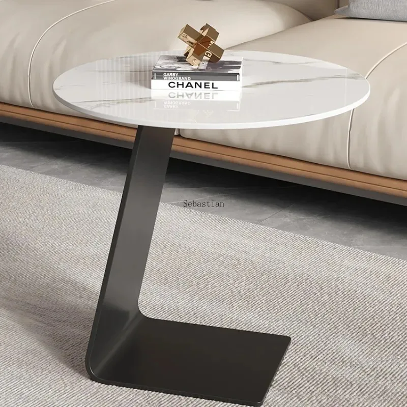 Tempered Glass Coffee Table, Small Unit, Rock Slab Edge Table, Living Room, Minimalist Round Table, Creative Corner Table mesas