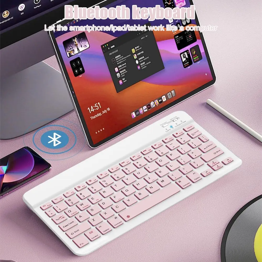 Ultra Thin Wireless Bluetooth Keyboard Rechargeable Universal Portable Mute for for iPad Android Samsung Xiaomi Tablets 10inch