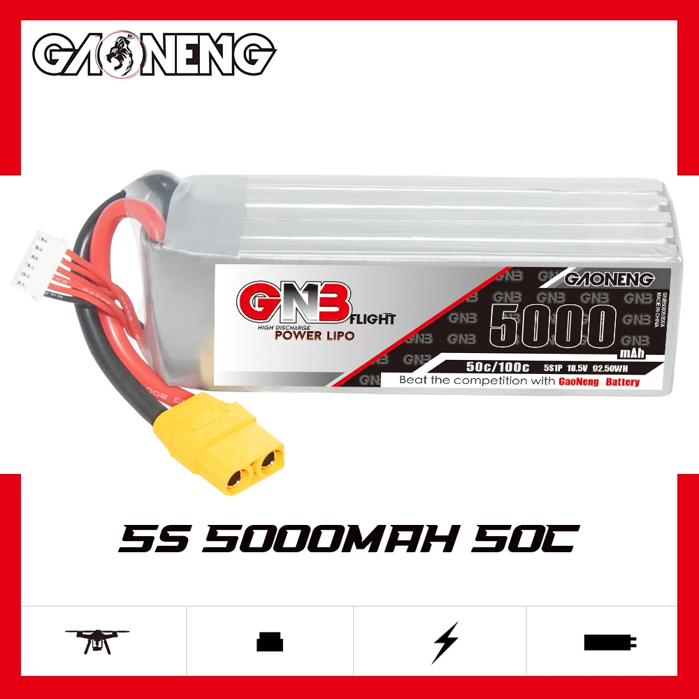 Gaoneng GNB 5000mAh 50C 2S/3S/4S/5S/6S 7.4V/11.1V/14.8V/18.5V/22.2V bateria LiPo z wtyczką XT60/XT90/T dla drony RC samochody