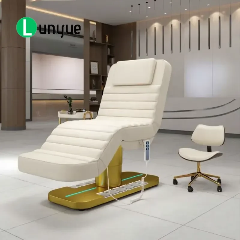 Customized White Leather Electric Beauty Bed 3 Motors Facial Eyelash Massage Table Arc Treatment Furniture Comfortable