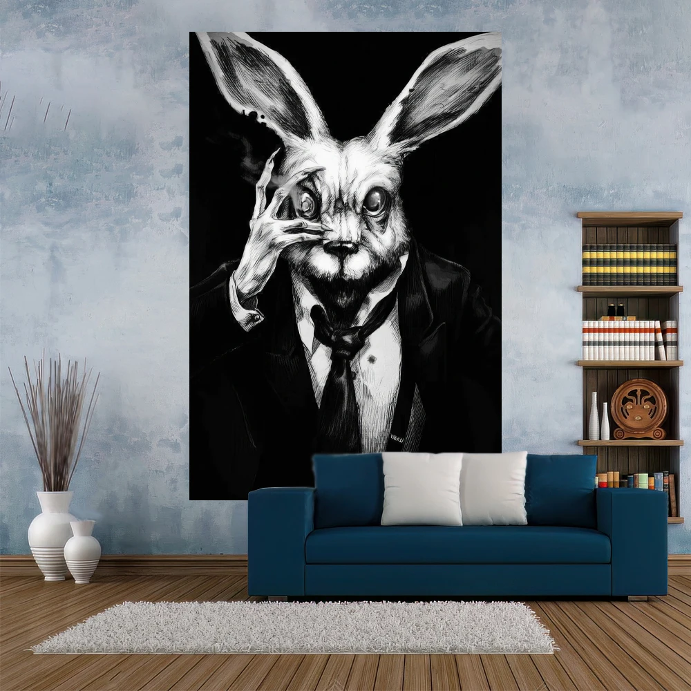 Horror Anime Wall Hanging Tapestry Creepy Rabbit Printed Mysterious Tapiz Bedroom Or Home For Decoration Hippie Room Decor