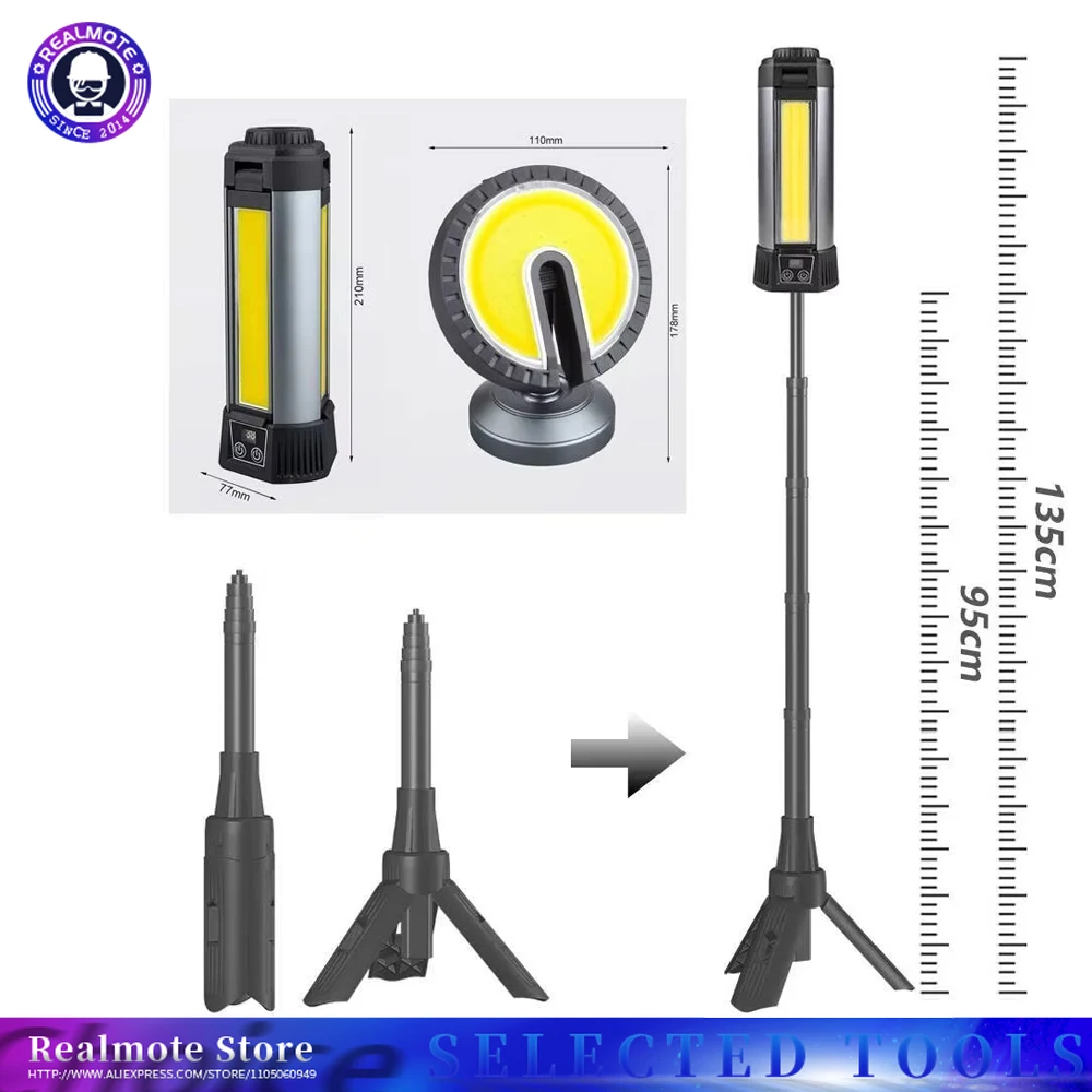 6000mAh LED Work Light Cordless COB Dimmable with Telescopic Stand Ideal for Outdoor Camping Work Rechargeable via Type-C High B