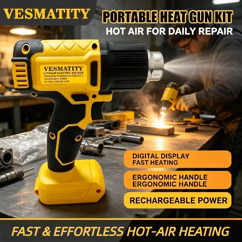 Heat Gun VESMATITY Multipurpose SXRFQ01 2000W Digital LCD 50-600°C Adjustable Temp for Craft Welding Shrink Wrapping