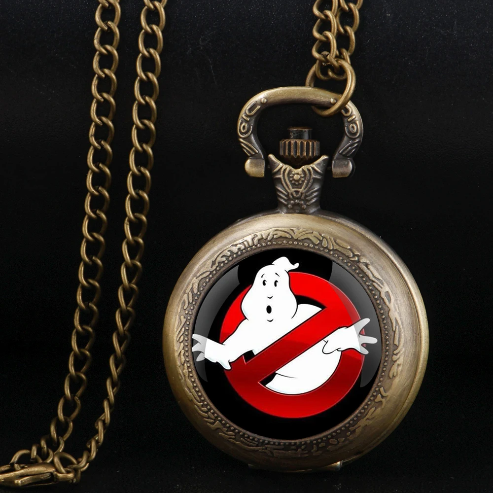 Vintage Creative Ghostbusters Exquisite Pocket Watch Quartz Movement Round Dial Unique Black Necklace Souvenir Gift for Children