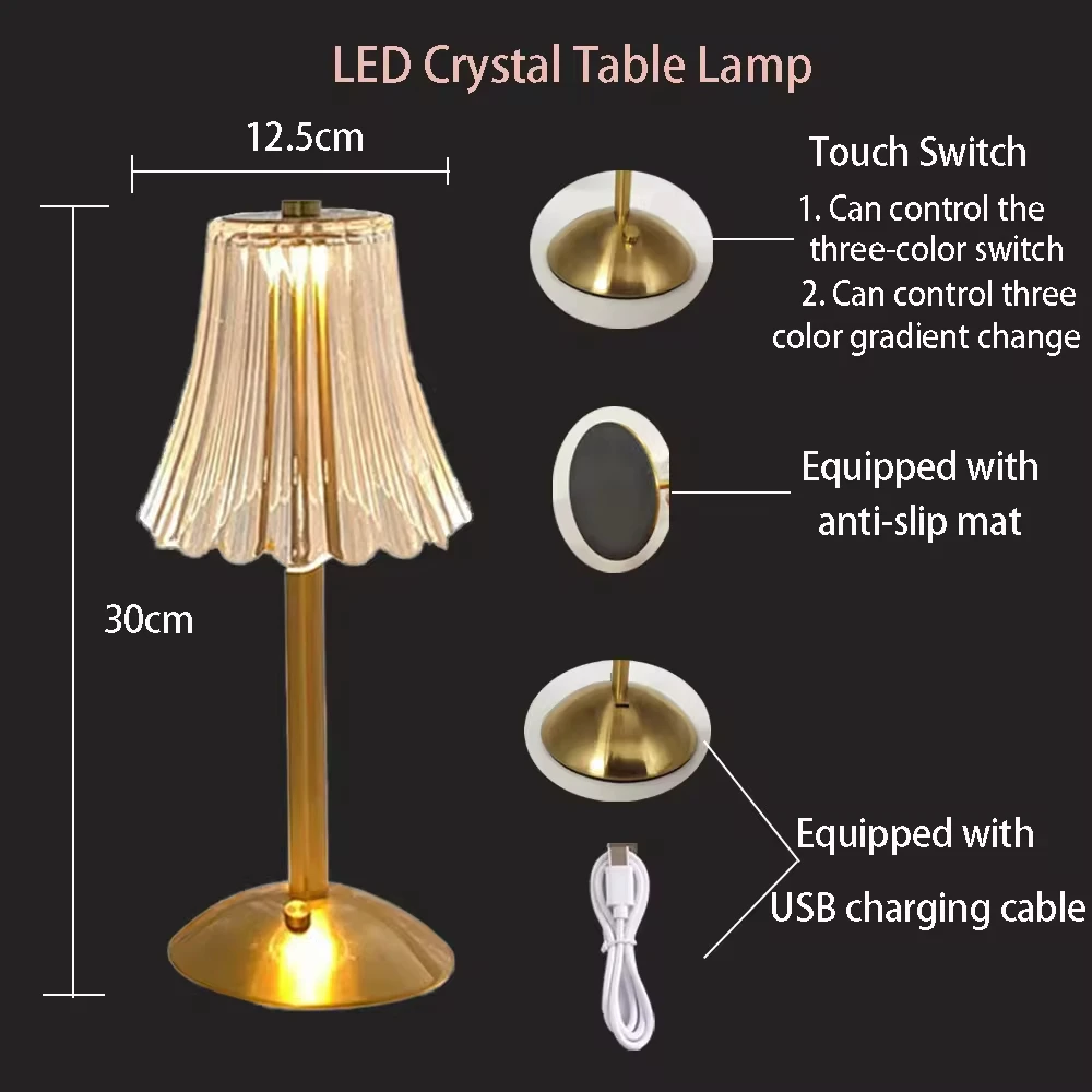 Imagem -06 - Cordless Recarregável Led Table Lamp Cabeceira Modern Luz Decorativa Luxo Cristal