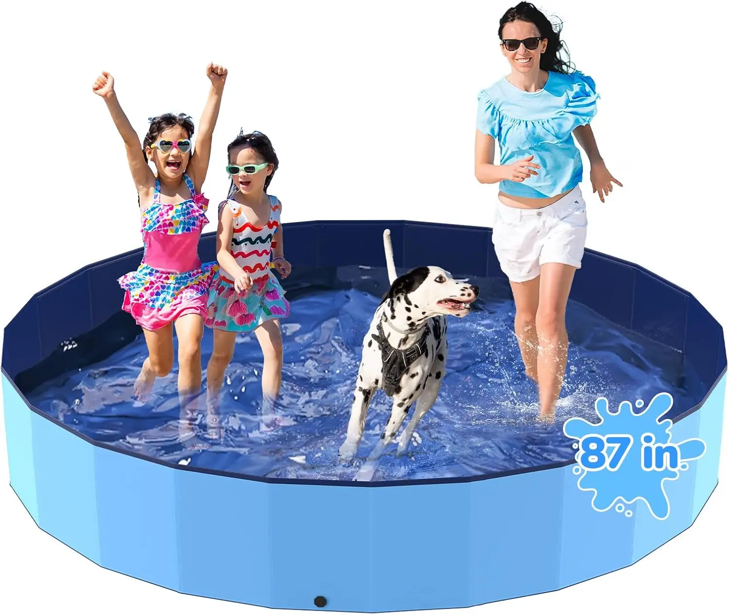 87'' Foldable Dog Pet Bath Pool, Heavy Duty Non-Slip Kiddie Pool, Plastic Pet Wading Pool for Puppy Small Medium Large Dogs