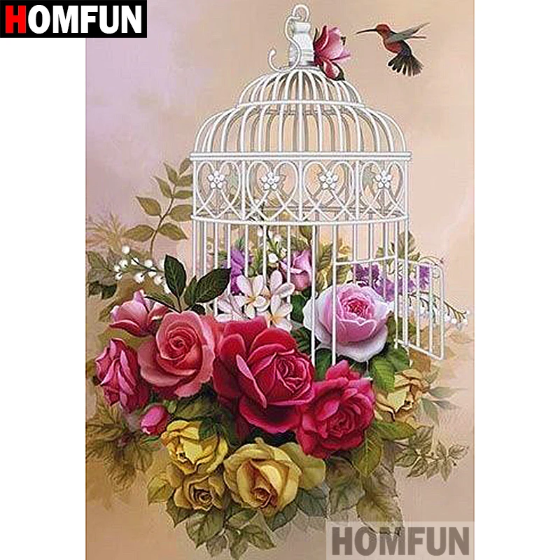 

HOMFUN 5D DIY Diamond Painting Full Square/Round Drill "Bird cage flowers" Embroidery Cross Stitch gift Home Decor Gift A07900