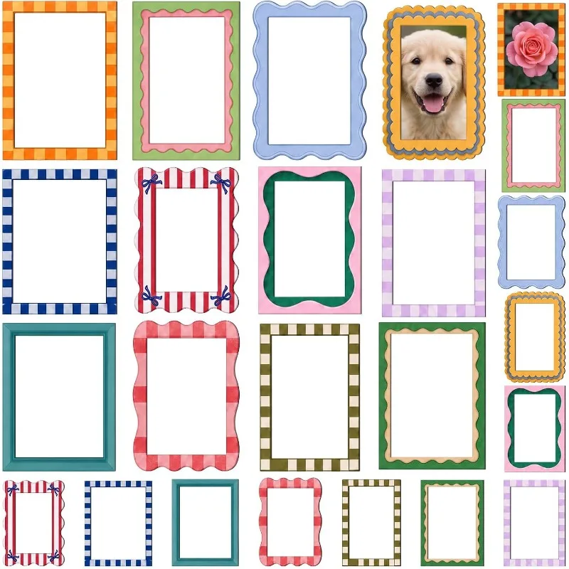 24 Magnetic Photo Frames, 4x6 Inches and 2x3 Inches, Colorful Retro Style; Retro-style Colorful Portrait-oriented Photo Frames