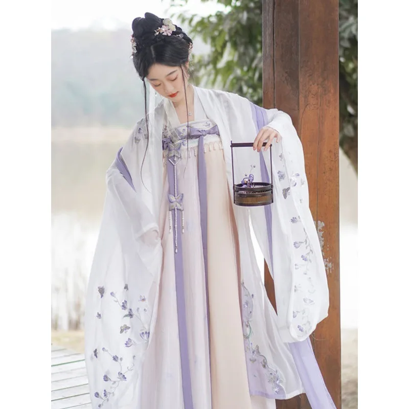 

Hanfu female Tang made thin broken skirt fairy big sleeve shirt with shoulder straps fully embroidered fresh and elegant ancient