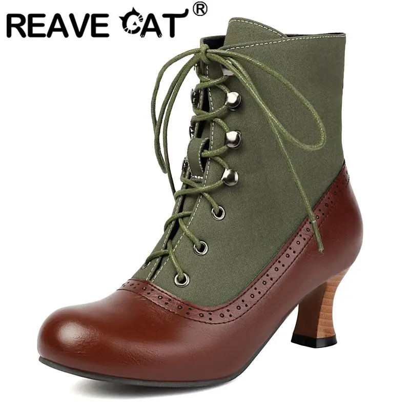 

REAVE CAT 2025 RetroStyle Women Ankle Boots Round Toe Winter Heels 5.5cm Lace Up MultiColor Big Size 46 47 48 Casual Bota