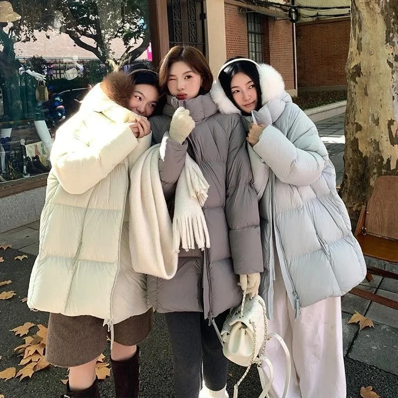 Unten Baumwolle Mantel Frauen Parkas Winter 2025 Neue Koreanische Warme Baumwolle Gefütterte Jacke Starke Mit Kapuze Windjacke Oberbekleidung Damen Top Flut