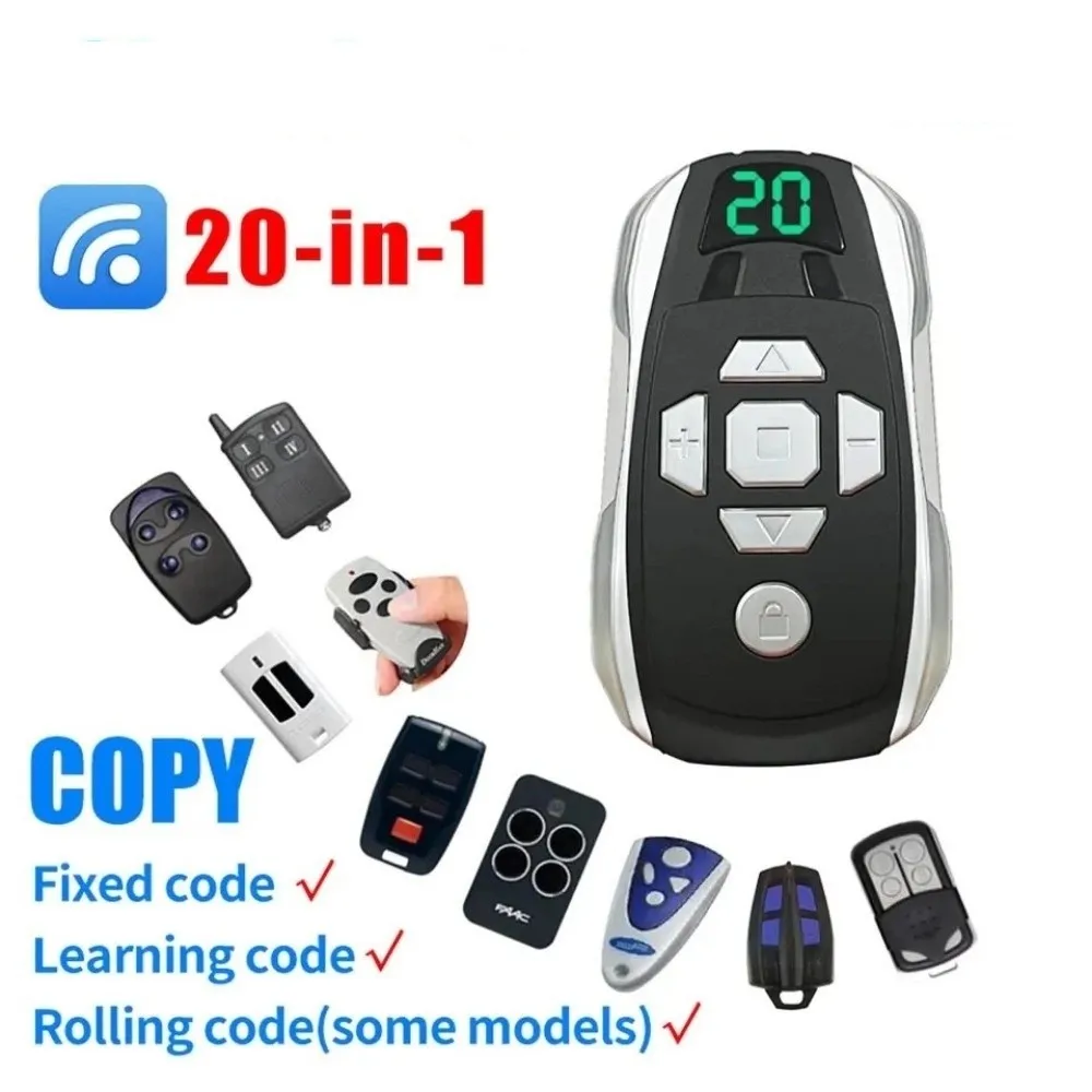 Control remoto para puerta de garaje de 20 canales, controlador de puerta multifrecuencia recargable, Control RF, duplicador de llaves de puerta clonada