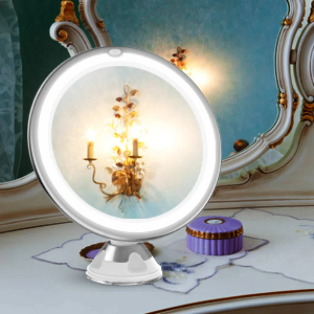 Flexible 10x Magnifying Mirror LED LightingTouch Screen Portable Dressing Table Makeup Dry Battery