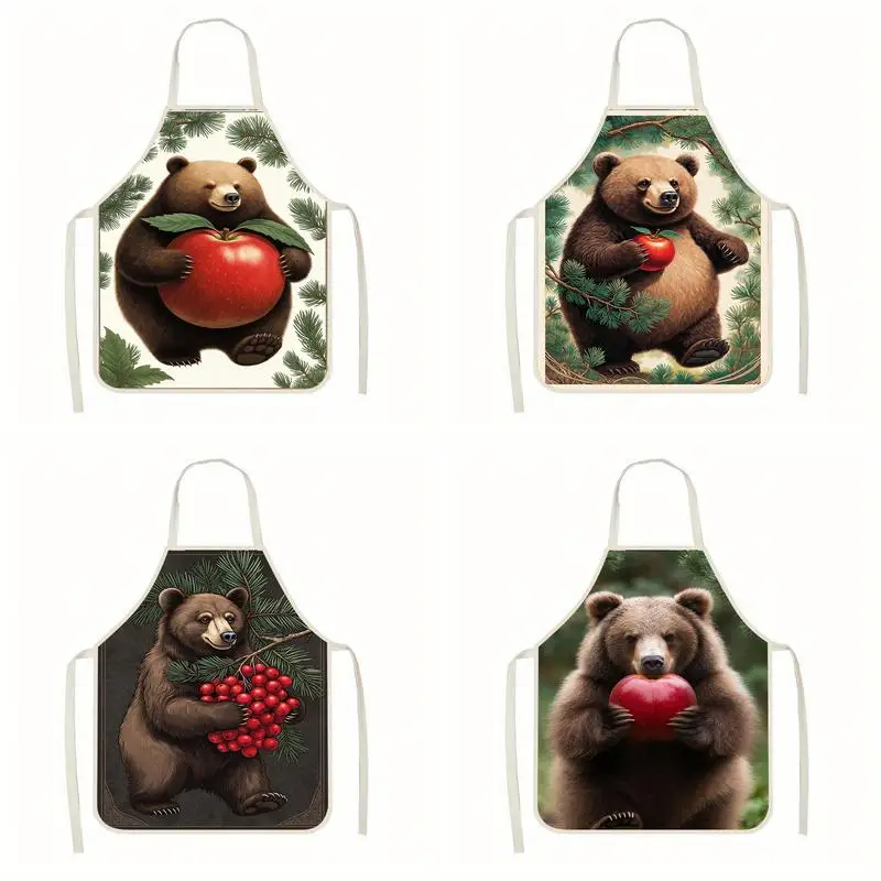 

Льняной фартук с изображением медведей и яблок, подходит для приготовления пищи на кухне, общения родителей и детей, рисования и других мероприятий.