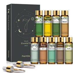 Phatoil 9pcs Gift Set 10ml Pure Natural Essential Oils Kit Vanilla Sandalwood Neroli Helichrysum Lemon Eucalyptus Spearmint