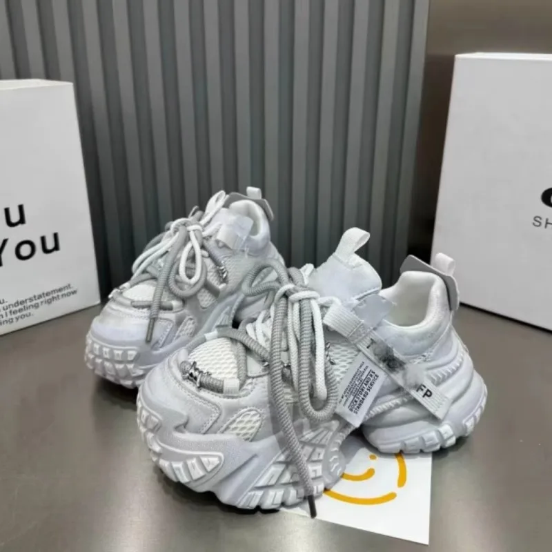 

Dad's Shoes, Women's Ins, Super Hot Thick Soled Sponge Cake Strap, Rivets, White Shoes Versatile Casual Sports 6cm Women's Shoes