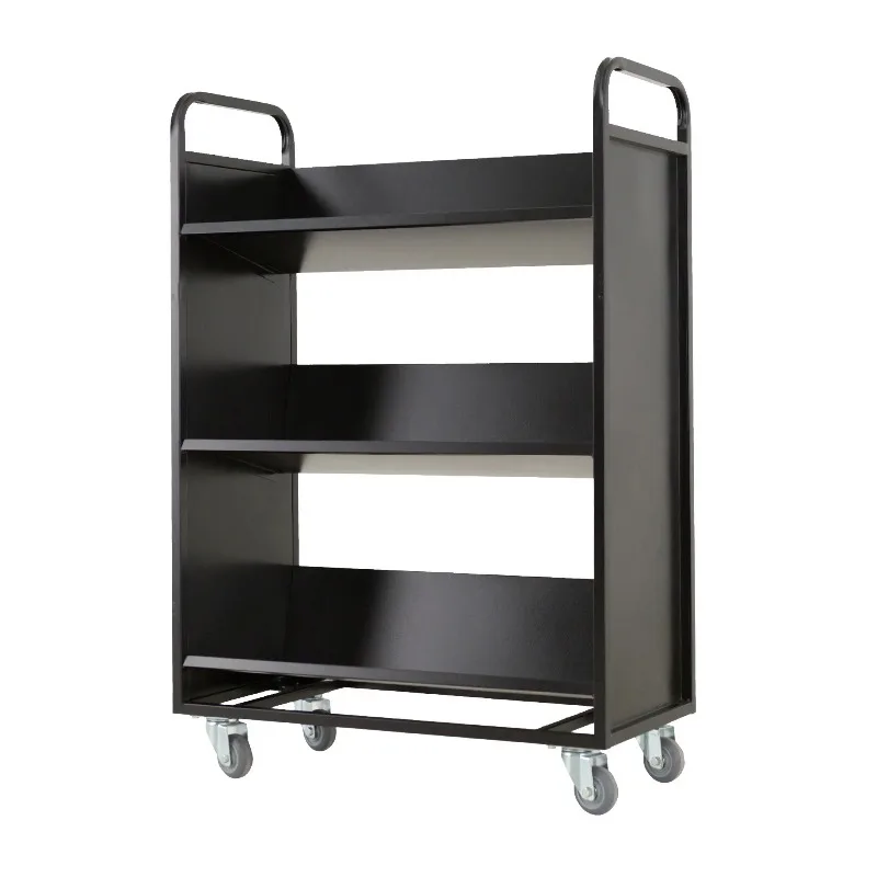 Library, steel book cart, material cart, archive, three-step book ladder, moving three-story V-shaped climbing ladder with wheel