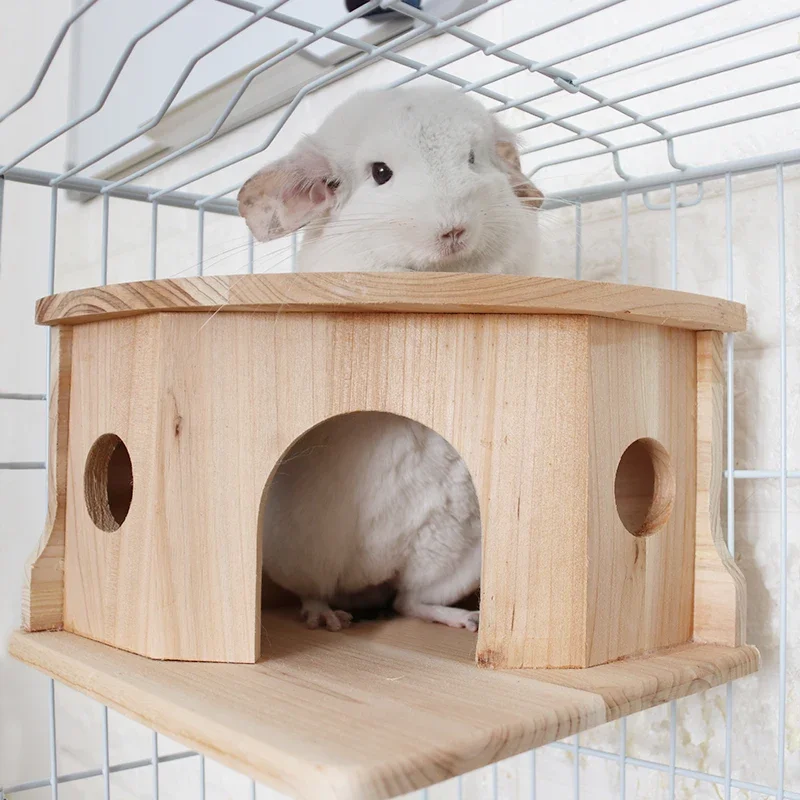 Natural Fragrant Fir Handmade Chinchilla Wooden House Squirrel Cage Springboard Pedal Rabbit Totoro Small Animal House