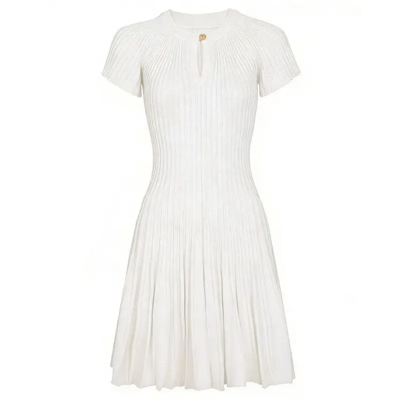 

High-Quality Elegant Summer New Style Slimming Fashionable round Neck Short Sleeve Striped Dress for Ladies City Walk