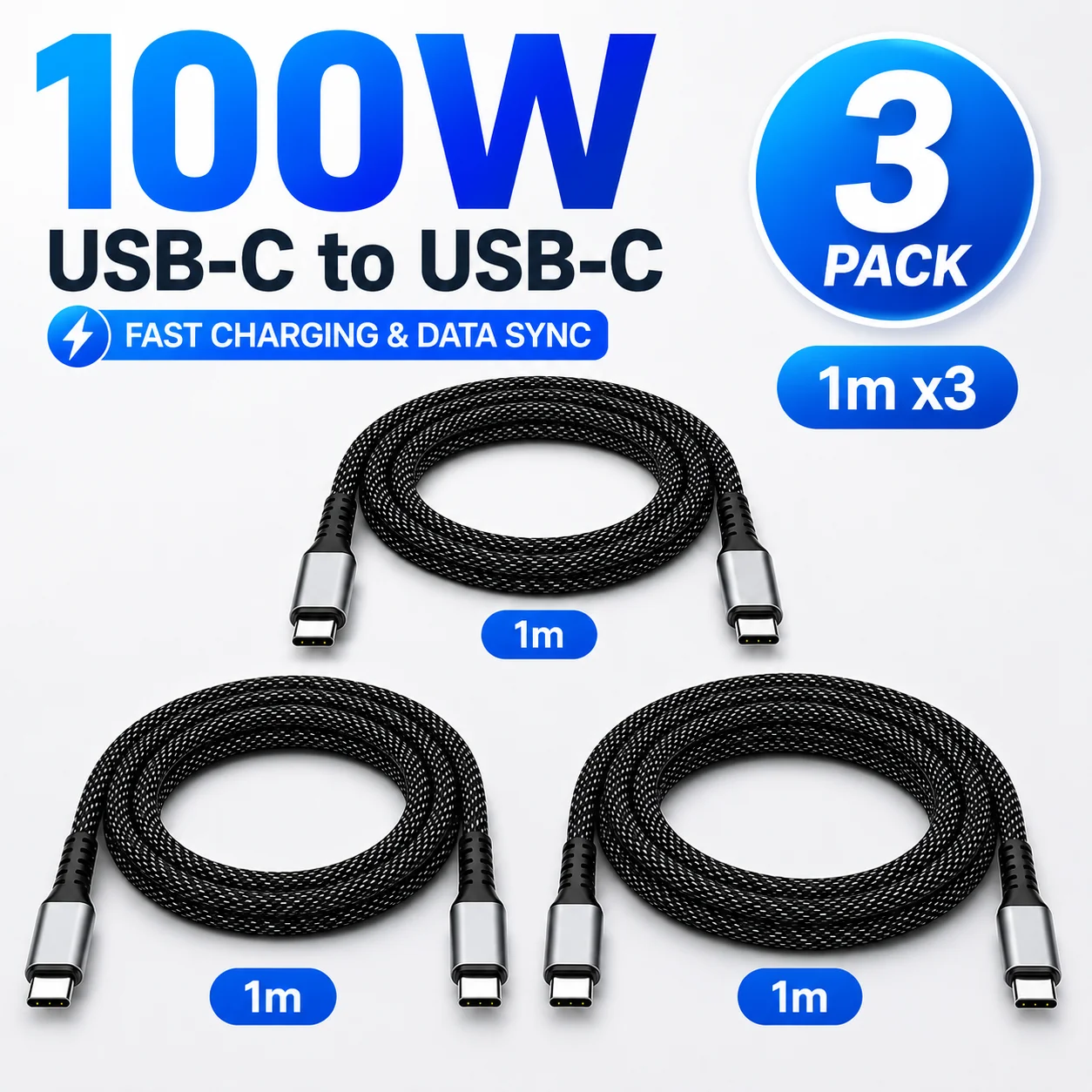 240W USB-C zu USB-C Schnellladekabel, PD 3.1 5A E-Marker Nylon-Umflochtenes Typ-C Stromkabel für Laptop, Tablet und Smartphone