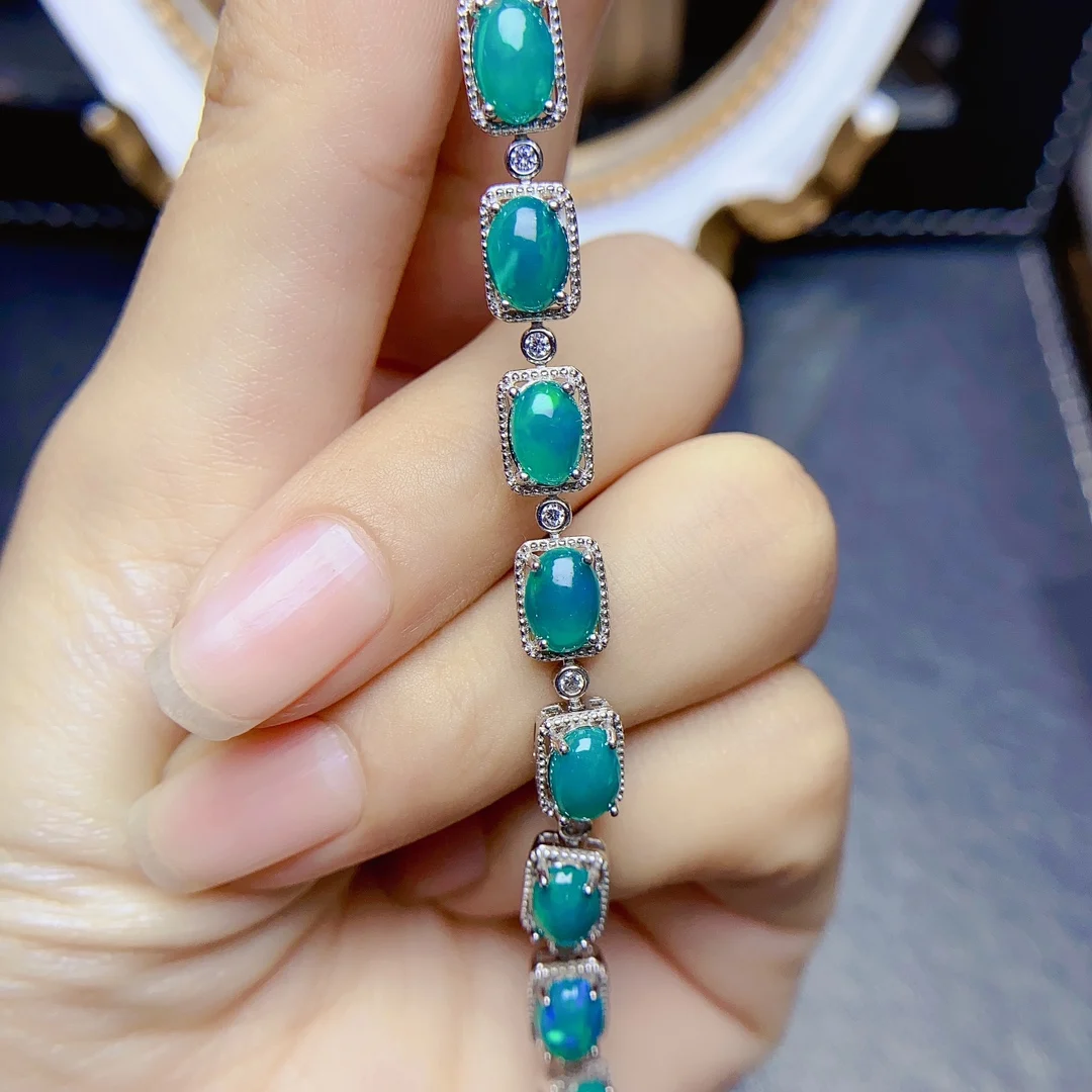 

FS 5*7mmNatural Green Opal Bracelet S925 Sterling Silver Fine Fashion Charm Weddings Jewelry for Women New 2024 With Certificate