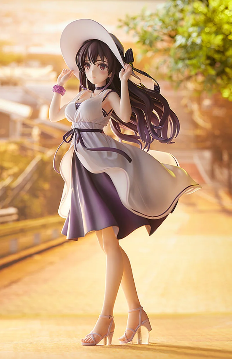 In Stock Genuine Dark Purple Long Hair Girl Decor Ornament Sun Hat White Dress Desktop Collectible Gift
