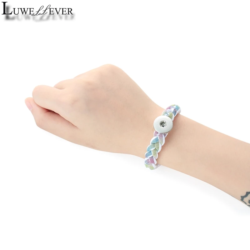 Luwellever Daisy Handmade Woven Shining Aurora Bracelet 142 Interchangeable 18mm Snap Button Bangle Charm Jewelry For Women Gift