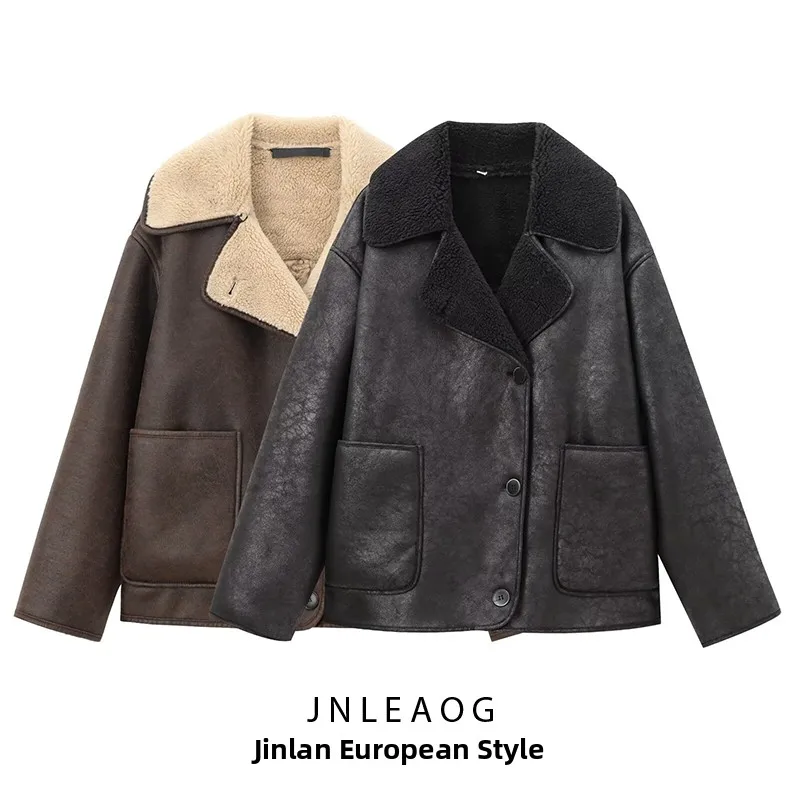 

Faionable Double-Sided Women's Jaet Autumn New Sle Versatile Design Long Sve Polyester Casual Outerwear Coat