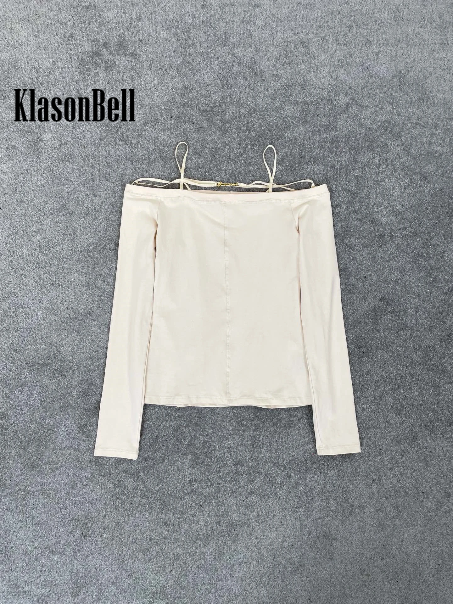 3.13 KlasonBell Celebrity Same Fashion Sexy Off-Shoulder Slash-neck Long Sleeve All-match Slim T-Shirt Women