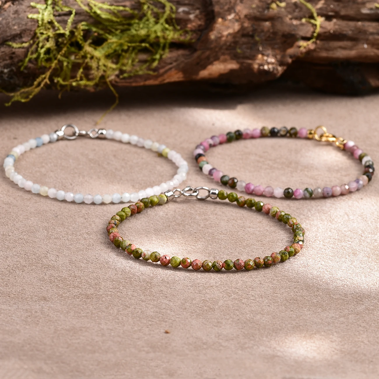 سوار Unakite الطبيعي! الأوجه الخرز المرقط الأخضر لذيذ مجوهرات للجنسين للنساء الرجال حجر قابل للتعديل شحن مجاني #6