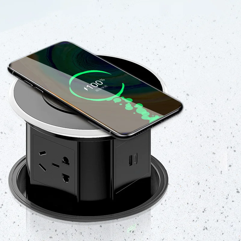 

Smart Lift Socket Recessed Island Bar Cabinet Desk Wireless Charging Concealed Drain Plug UN Socket
