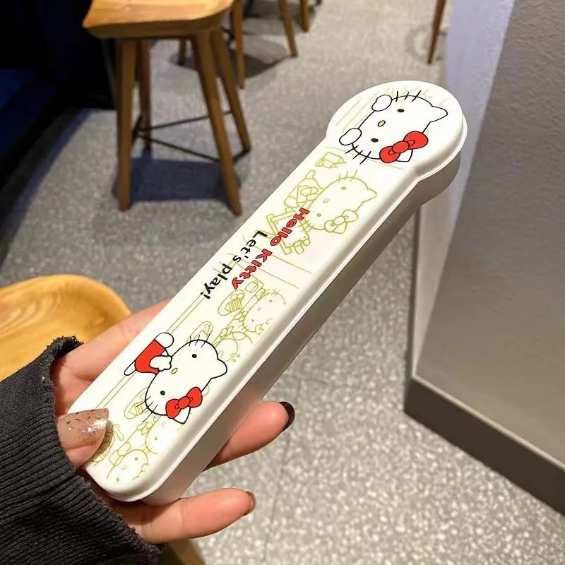 Sanrio 헬로 키티 만화 귀여운 높은 외관 젓가락 숟가락 세트 스테인레스 스틸 학생 회사원 휴대용 식기