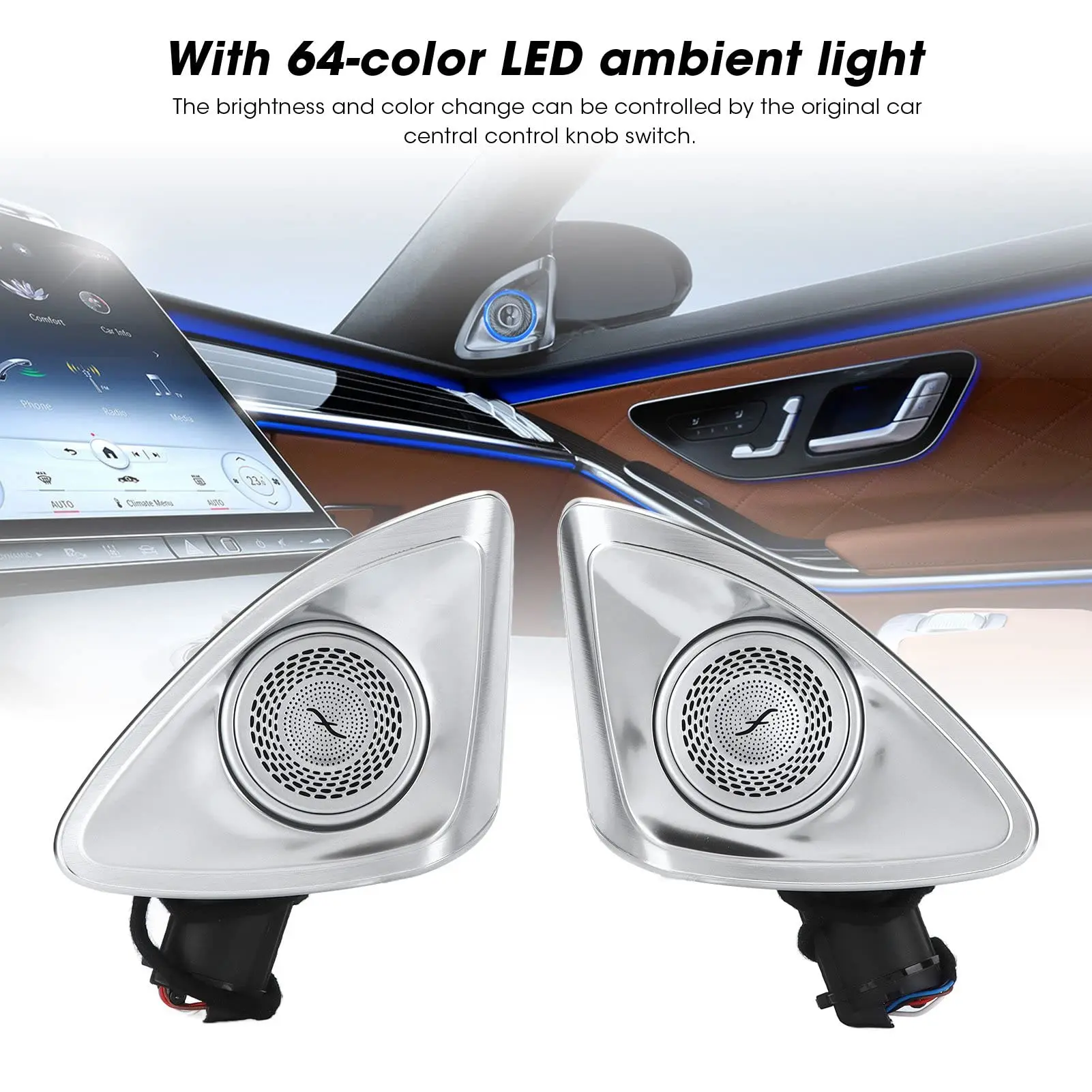 For W177 2019-2023 64/7/3 Color Car Led Ambient Light Retrofit Audio Kit For Benz C/E/S/GLC Class 4D Rotary Treble Tweeter Horn