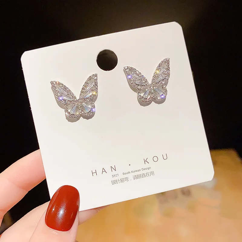 Korean Simple Trend Butterfly Zircon Earrings Fashion Cute Animal Earstud Jewelry Accessories Gifts Trendy Dangle Earrings