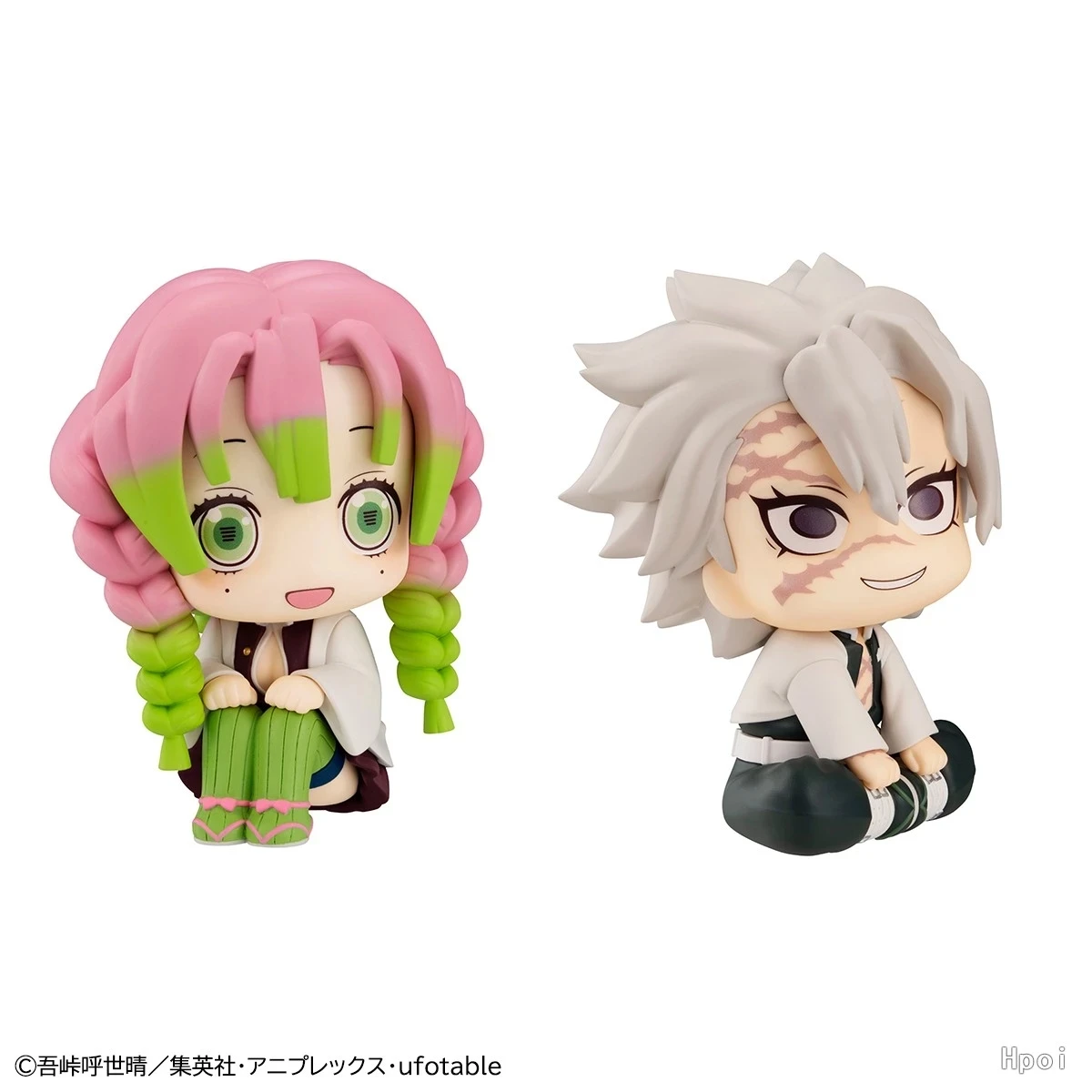 New Demon Slayer Kanroji Mitsuri Figure Bonus Cute Sitting Figure Shinazugawa Sanemi Figuine Toy Doll Gift Collection PVC 10.5CM