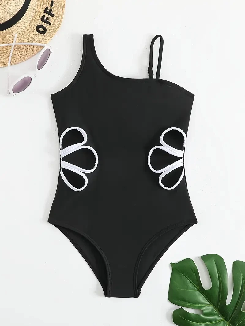 One-Shoulder Girls' One-Piece Swimsuit Sleeveless Swimwear For Girls Bathing Suits Beach Pool Clothing For  8 9 10 11 12 Years