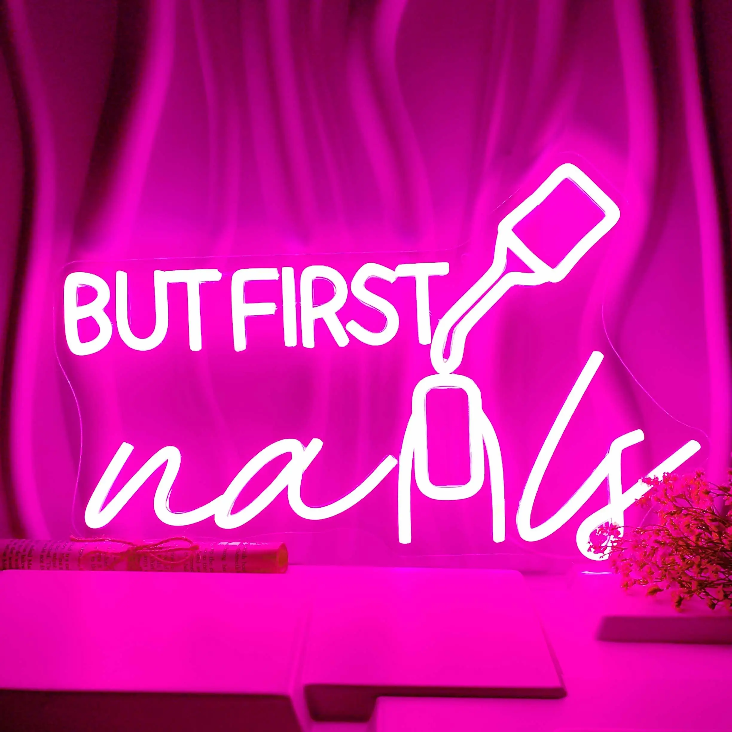 But First Nails Neon Sign Nail Polish Light Up Signs Neon Lights Signs for Nail Shop Salon Studio Beauty Room Girly Room Decor