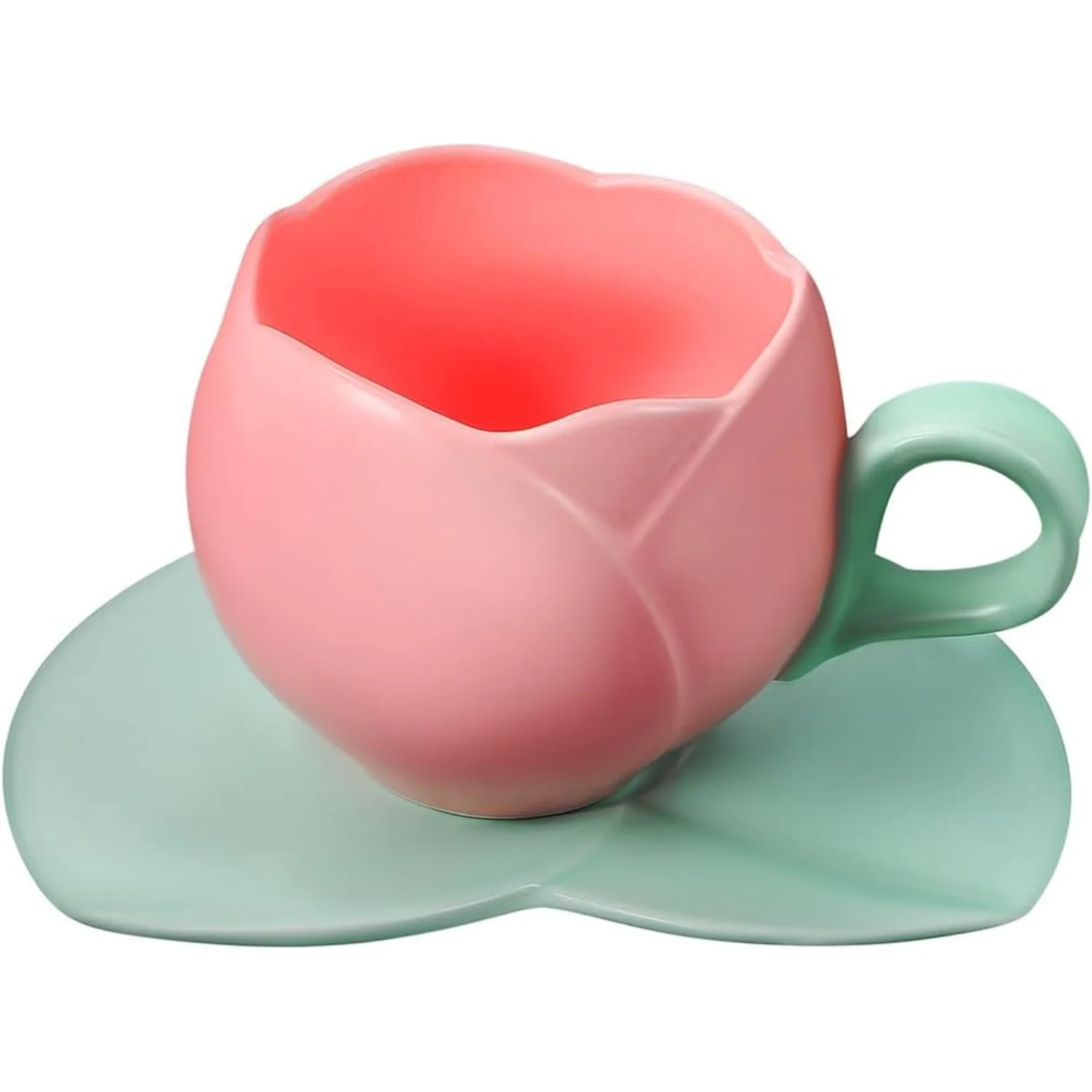 Creative  Ceramic Coffee Mug Set Cute  Flower Coffee Mugs with Leaf Coaster  Coffee Cup Tea Cups and Saucers 10 oz/300 ml Tea Cu