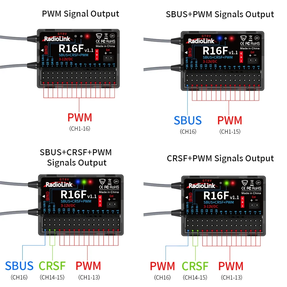 RadioLink R16F 2.4GHz 16CH Receiver Supports SBUS CRSF PWM for T16D/T12D/T8FB/T8S/RC8X/RC6GS V3/RC4GS V3 Radios view 5