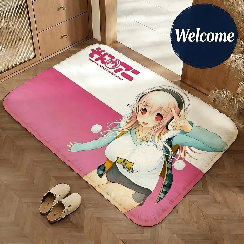 Weiche Flanell-Bodenmatte mit Charakter-Motiv Super Sonico Manga, rutschfeste, saugfähige Fußmatte für Badezimmer, Schlafzimmer, Heimdekoration, Teppich – Detail 9