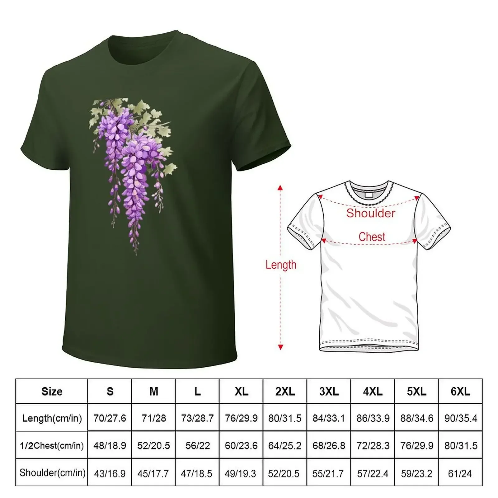 purple wisteria aquarelle painting, cutout T-shirt blanks vintage clothes workout shirts for men