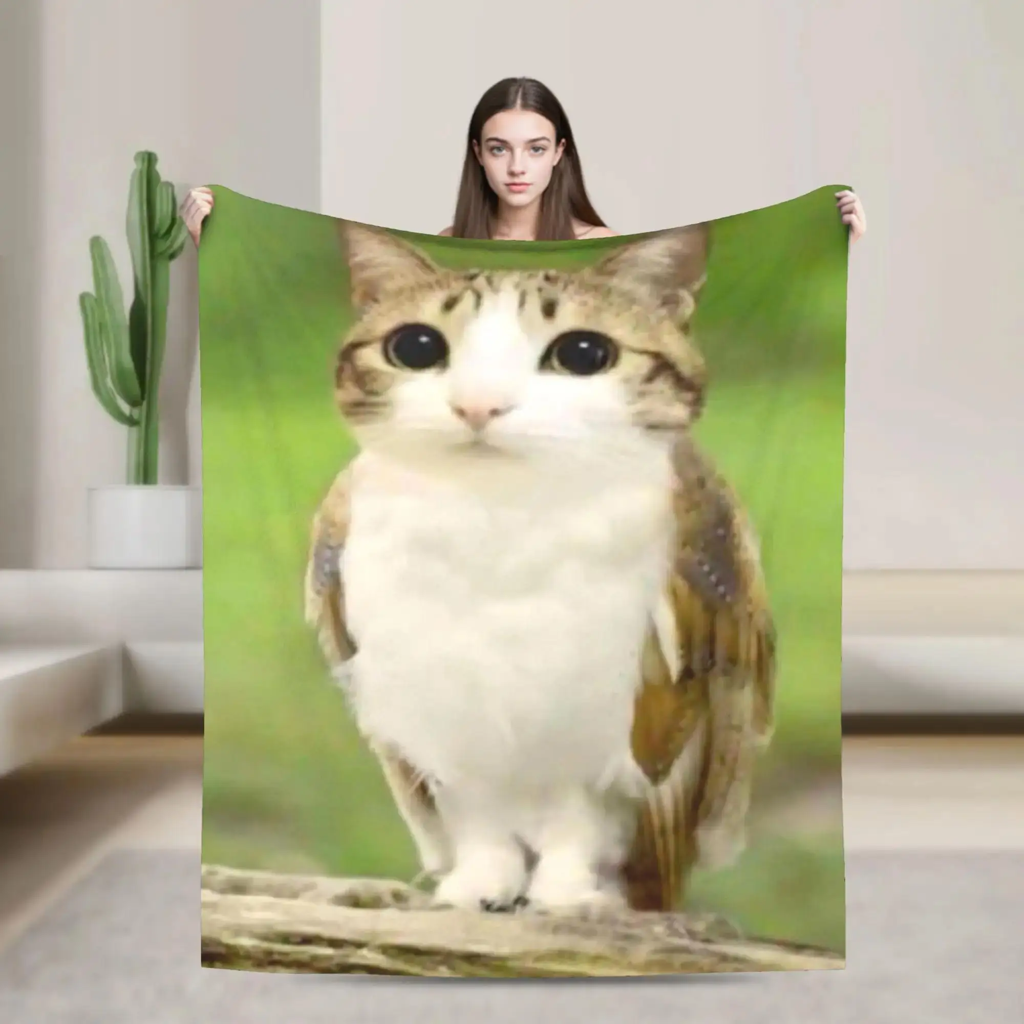 

Мягкое плюшевое одеяло Meowl Cat Cute Owl для путешествий, покрывало для кровати, дивана, фланелевый чехол для кресла, оригинальное покрывало для кровати