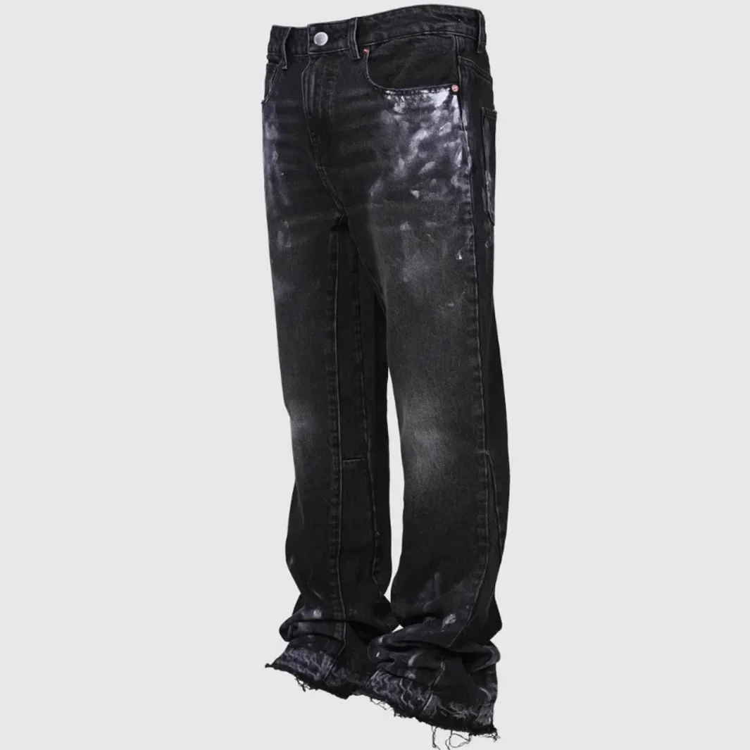 Jeans Men Vintage Straight Pants Mid Waist Stretch Distressed Washed Pockets Button Basics Trousers Streetwear Denims