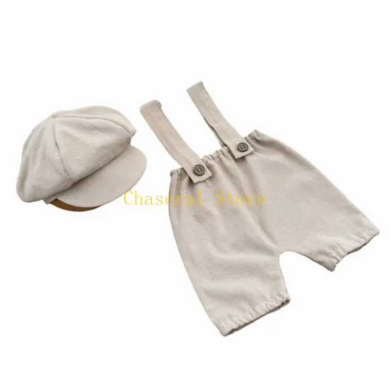 E7CE Elegant Baby Photography Suspenders Gentle On Delicate Skin Polyester with Cap