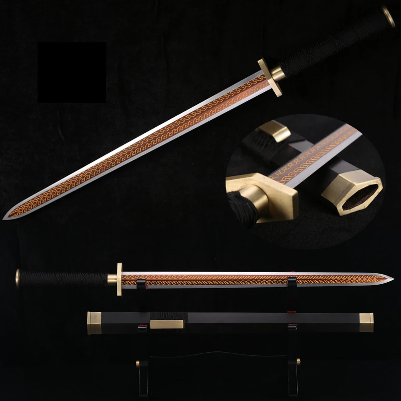 Chinese Short Sword,Cold Steel Blade With Engraving, Green Bronze Fittings, Martial Art, Hand Metal Craft, Fantasy Pattern,Decor