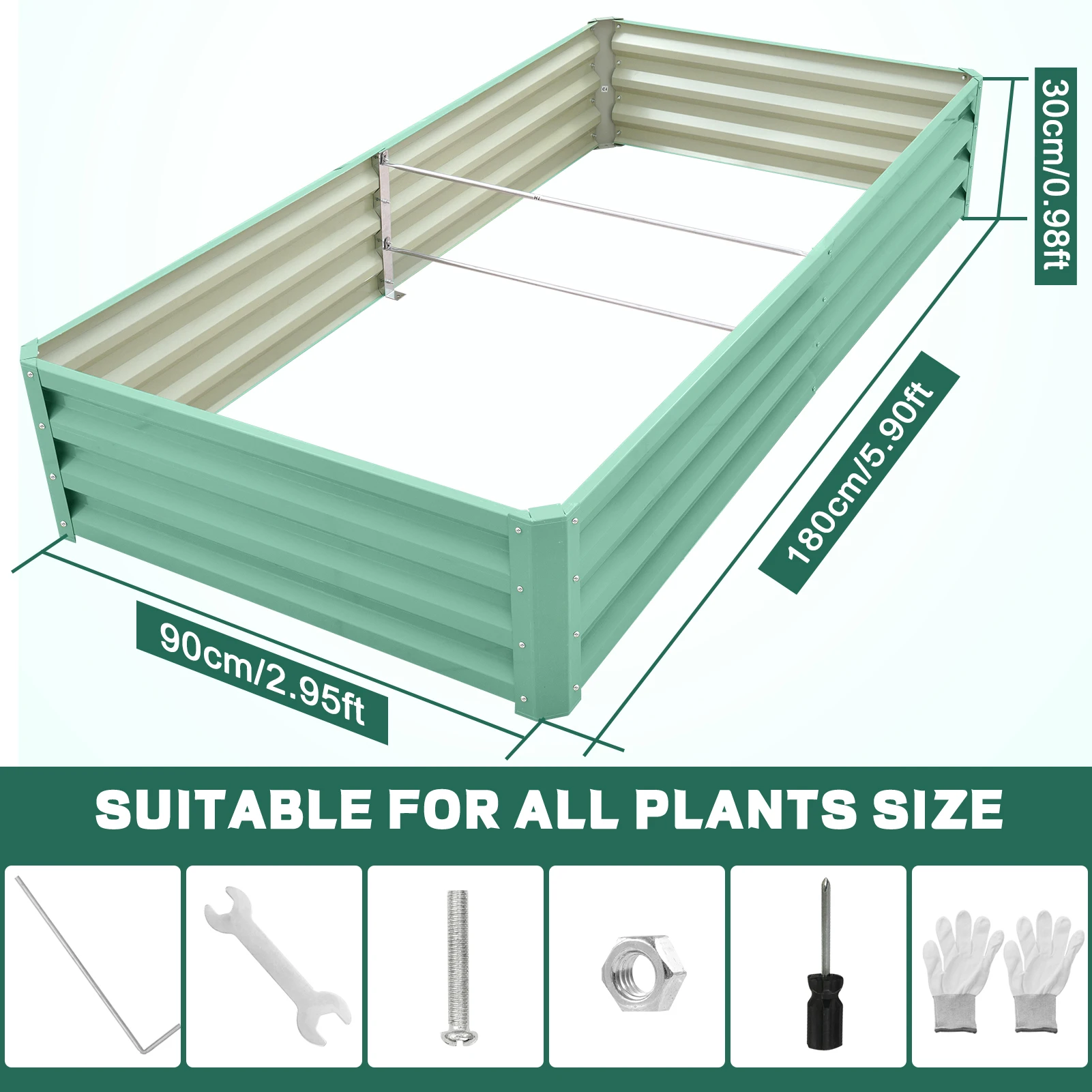 6×3×1 FT Galvanized Rectangular Metal Raised Garden Planter Box Outdoor Gardening Garden Bed